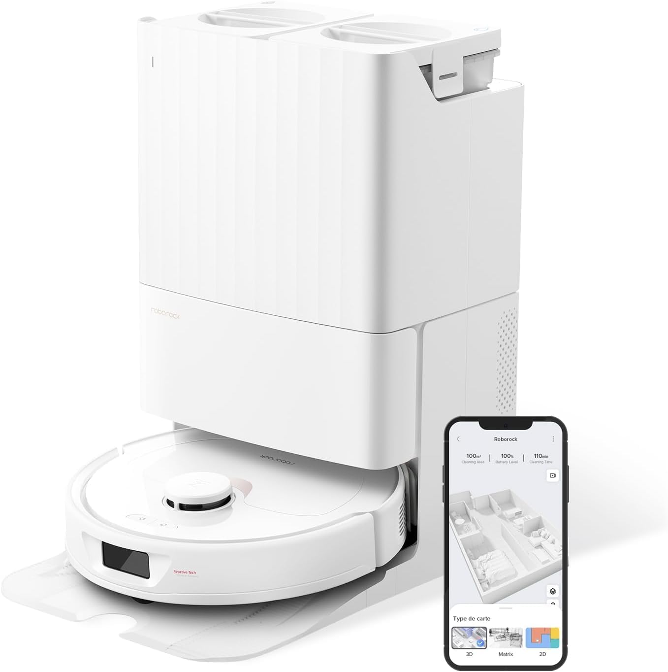 Robot Aspirador y Fregasuelos roborock Qrevo - 5500Pa de Succión - Vaciado Automático - Lavado y Secado de Mopas - Mapeo 3D Inteligente - Autorrellenado de Agua - Blanco-Soviaialoft