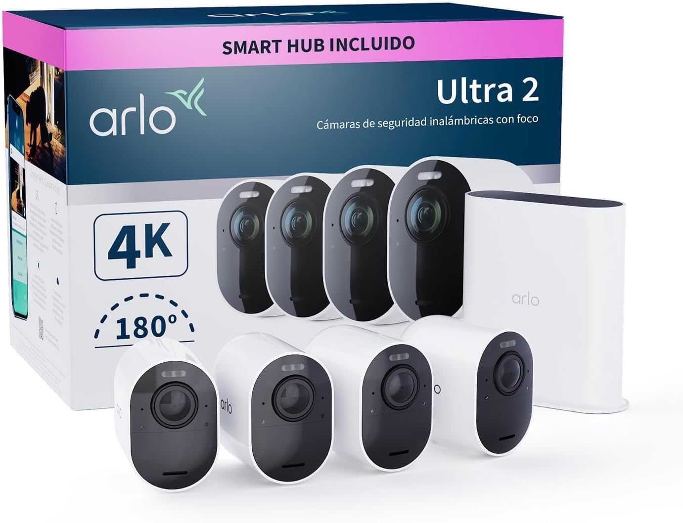 Cámara vigilancia Arlo Ultra 2 - pack 4 cámaras 4K WiFi - sensor movimiento alarmas y visión nocturna color-Soviaialoft