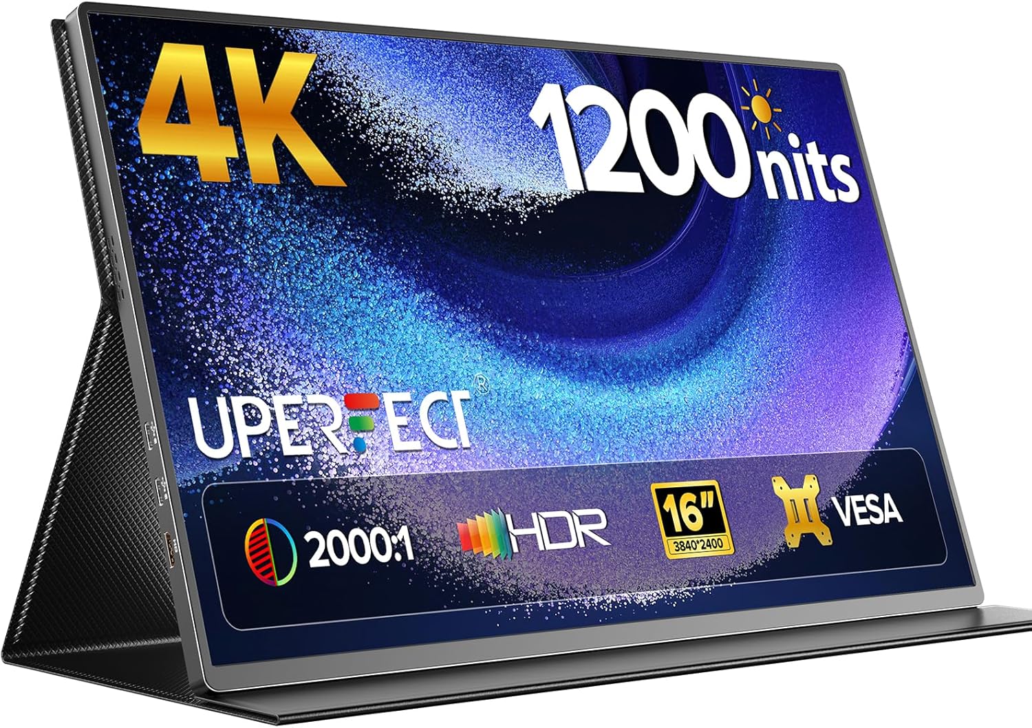 Monitor Portátil UPERFECT 4K - 16 Pulgadas - UHD 3840x2400 - 1200 Nits - FreeSync - USB Tipo C - HDMI - Funda Inteligente - Pantalla Portátil-Soviaialoft
