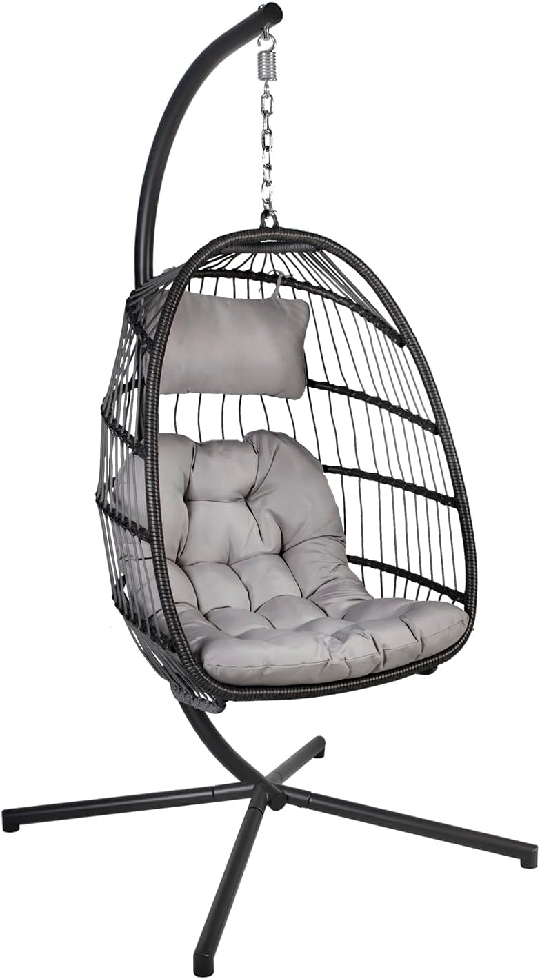 Silla Colgante YOYO Gris para Jardín Terraza y Balcón - Sillón Suspendido de Relax con Capacidad hasta 120 kg-Soviaialoft