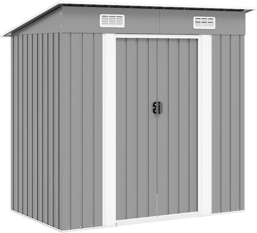 Caseta de Almacenamiento de Jardín en Acero Galvanizado - 190x124x181 cm - Cobertizo Exterior para Herramientas y Equipamiento de Patio - Gris-Soviaialoft