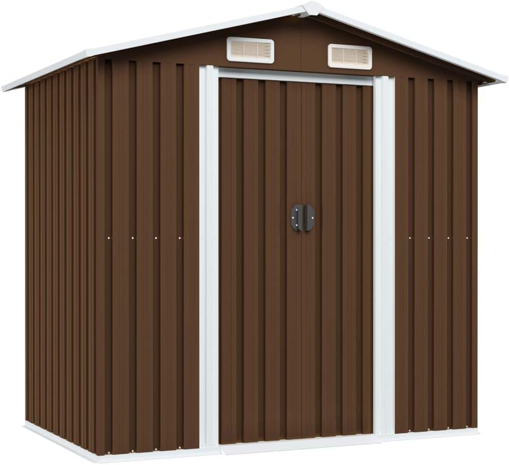 Caseta de Jardín Metálica para Almacenamiento Exterior 204x132x186 cm - Cobertizo de Acero Resistente al Agua con Amplio Espacio para Herramientas y Equipamiento de Jardín Color Marrón-Soviaialoft