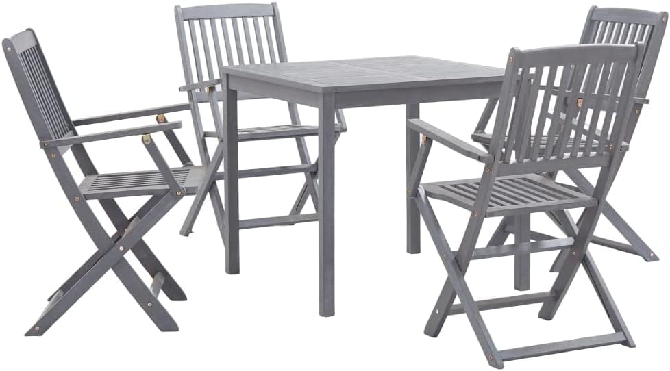 vidaXL Juego de Comedor de Jardín 5 Piezas - Mesa y Sillones de Exterior con Madera Maciza de Acacia - Conjunto Elegante para Patio Terraza y Jardín - Gris-Soviaialoft