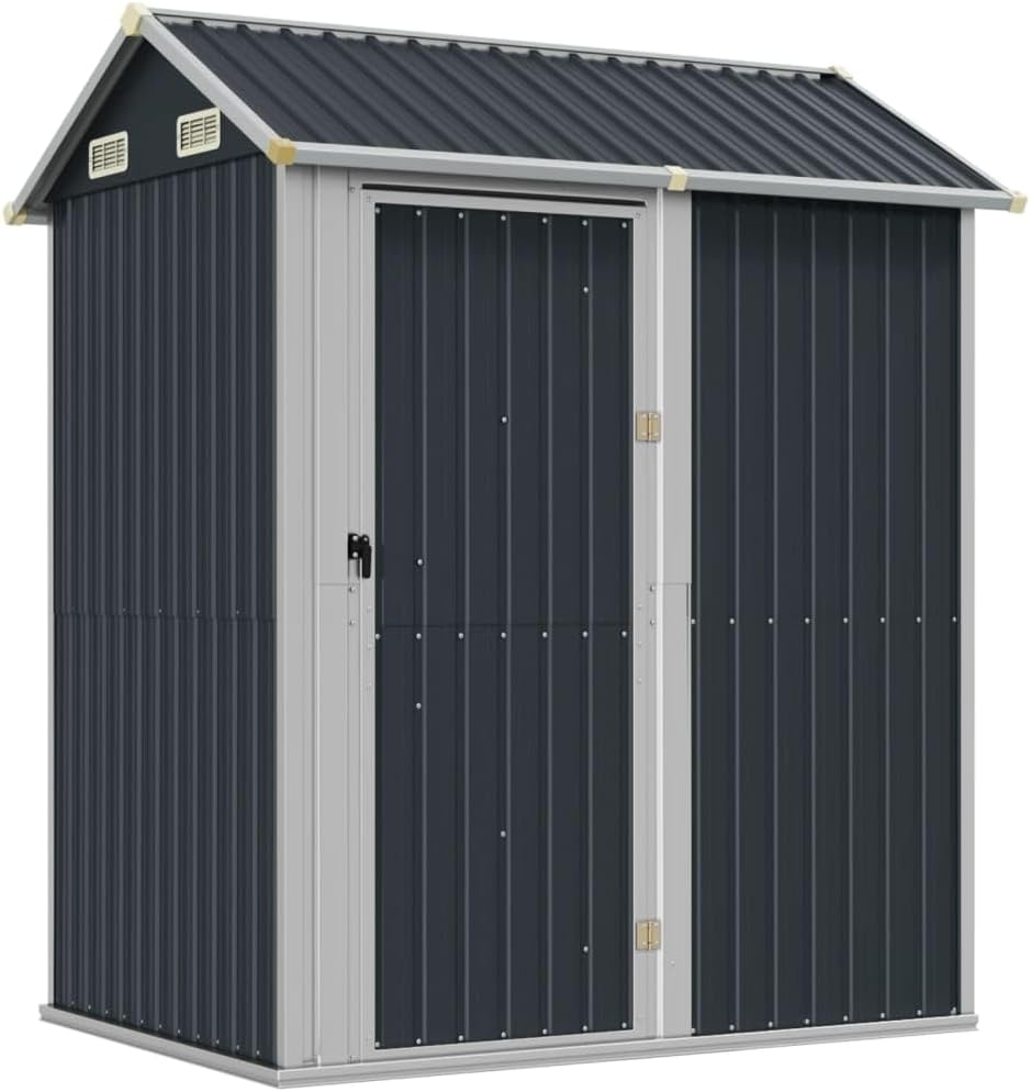 Caseta de Jardín de Acero Galvanizado 192x152,5x237 cm - Cobertizo Exterior Resistente al Agua para Herramientas Equipos y Almacenamiento Color Antracita-Soviaialoft