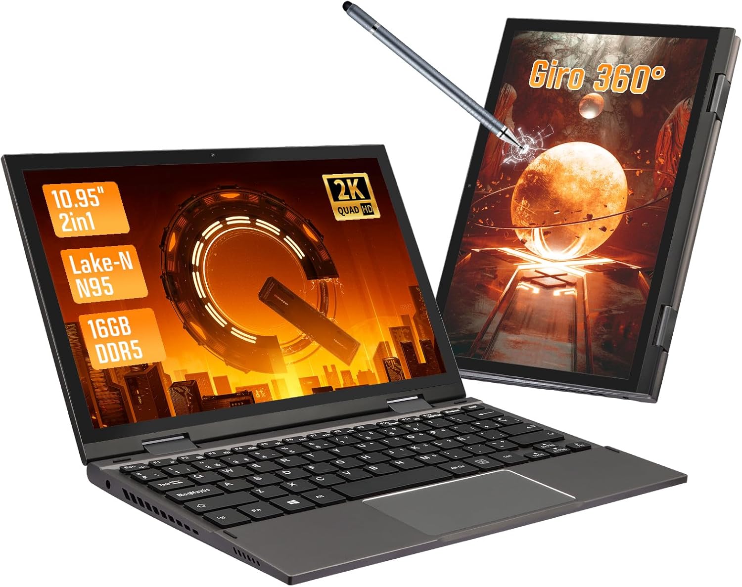 Mini Portátil Ultrabook Convertible 10.95 Pulgadas - Pantalla Táctil 2000x1200 - Intel Celeron N95 hasta 3.4 GHz - 16GB DDR5 RAM - 256GB SSD - Bluetooth 5.0 - Ordenador Compacto para Trabajo y Estudios-Soviaialoft