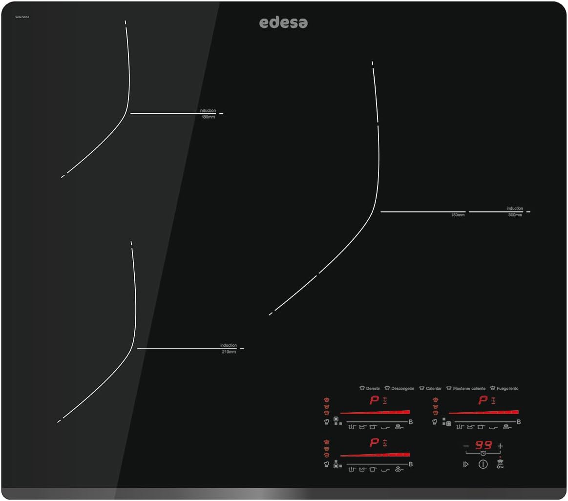 Placa de inducción Edesa EIMS 6330 B - 3 focos - Multi Slider Touch 9 niveles Booster y temporizador negra-Soviaialoft