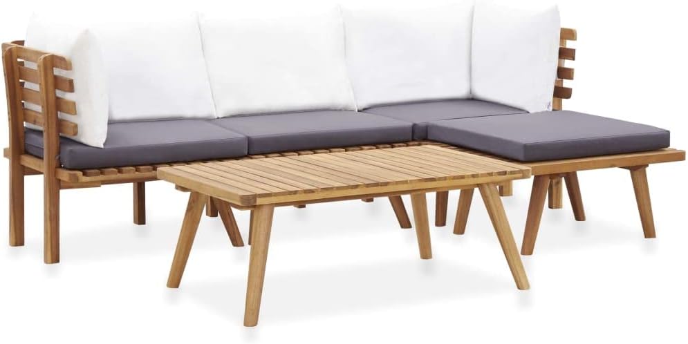 Juego de muebles de jardín vidaXL 5 piezas - madera maciza de acacia clara - sofás y mesa comedor exterior-Soviaialoft