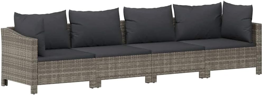 Set de muebles de jardín vidaXL 4 piezas - ratán sintético gris - 2 sillones 2 módulos centrales y cojines-Soviaialoft