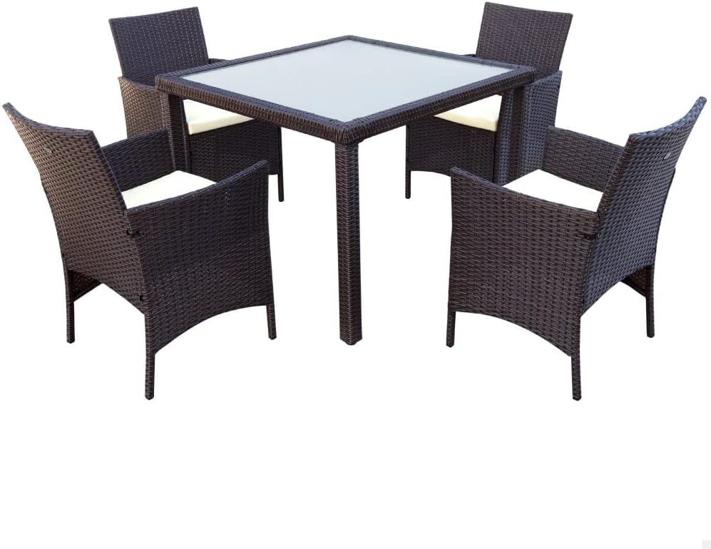Conjunto AKTIVE de mesa y sillas jardín - ratán multicolor - mesa 100 x 75 cm y 4 sillas sin montaje-Soviaialoft