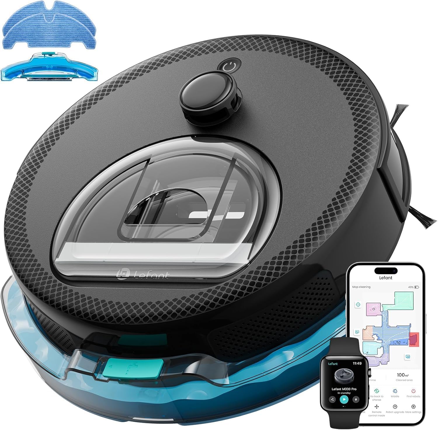 Robot Aspirador y Fregasuelos LEFANT M330 Pro - Navegación dToF - Mapeo Inteligente 3 en 1 - 5000Pa - Evitación de Obstáculos PSD - WiFi y Control por Voz - Negro Obsidiana-Soviaialoft