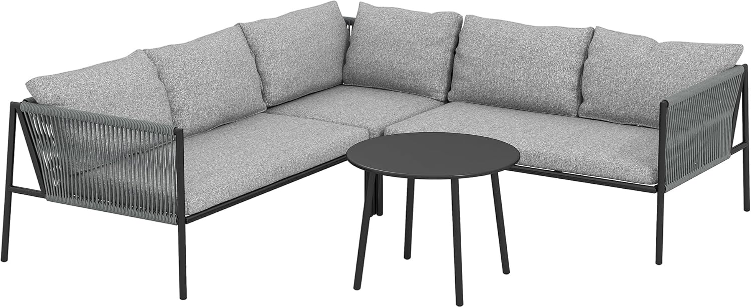 Outsunny Conjunto de Jardín Exterior de Ratán - 2 Sofás de 2 Plazas Sofá de Esquina y Mesa Redonda - Cojines Incluidos - Muebles de Terraza Gris Oscuro-Soviaialoft