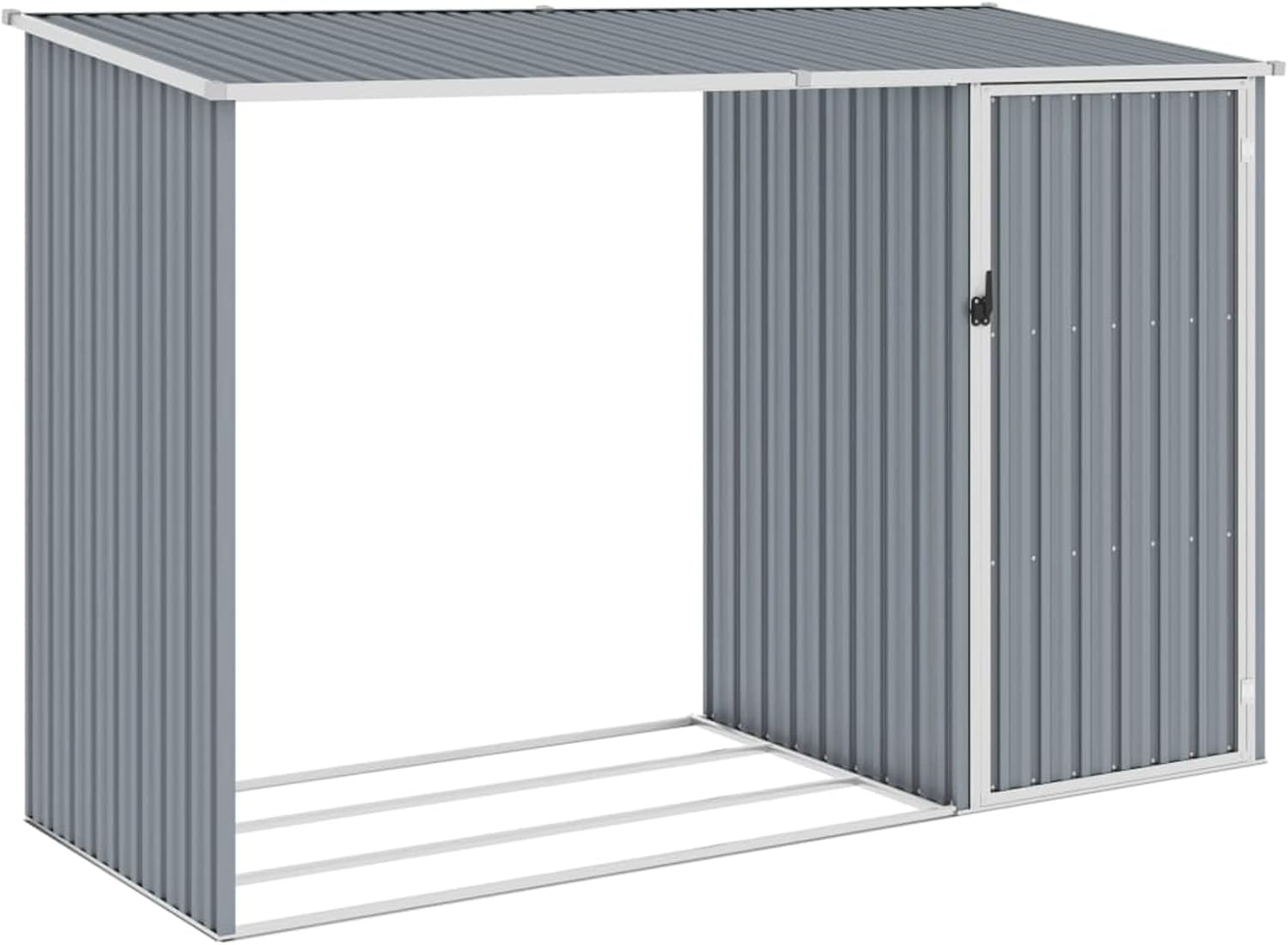 Caseta para Leña y Cobertizo Exterior 2 en 1 245 x 98 x 159 cm - Leñero Metálico de Acero Galvanizado con Puertas Abatibles Color Gris-Soviaialoft