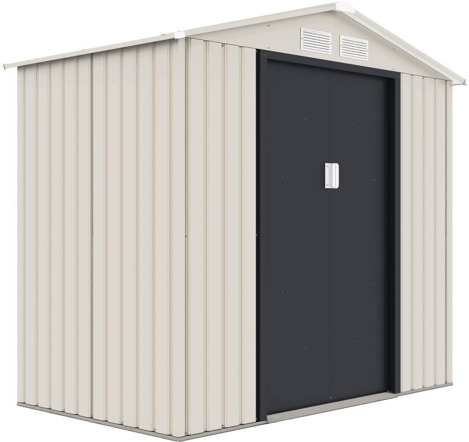Caseta de Jardín Metálica Exterior 2,70 m2 - Beige y Gris Antracita - Estructura de Metal Resistente - Cobertizo Compacto para Almacenamiento Exterior-Soviaialoft