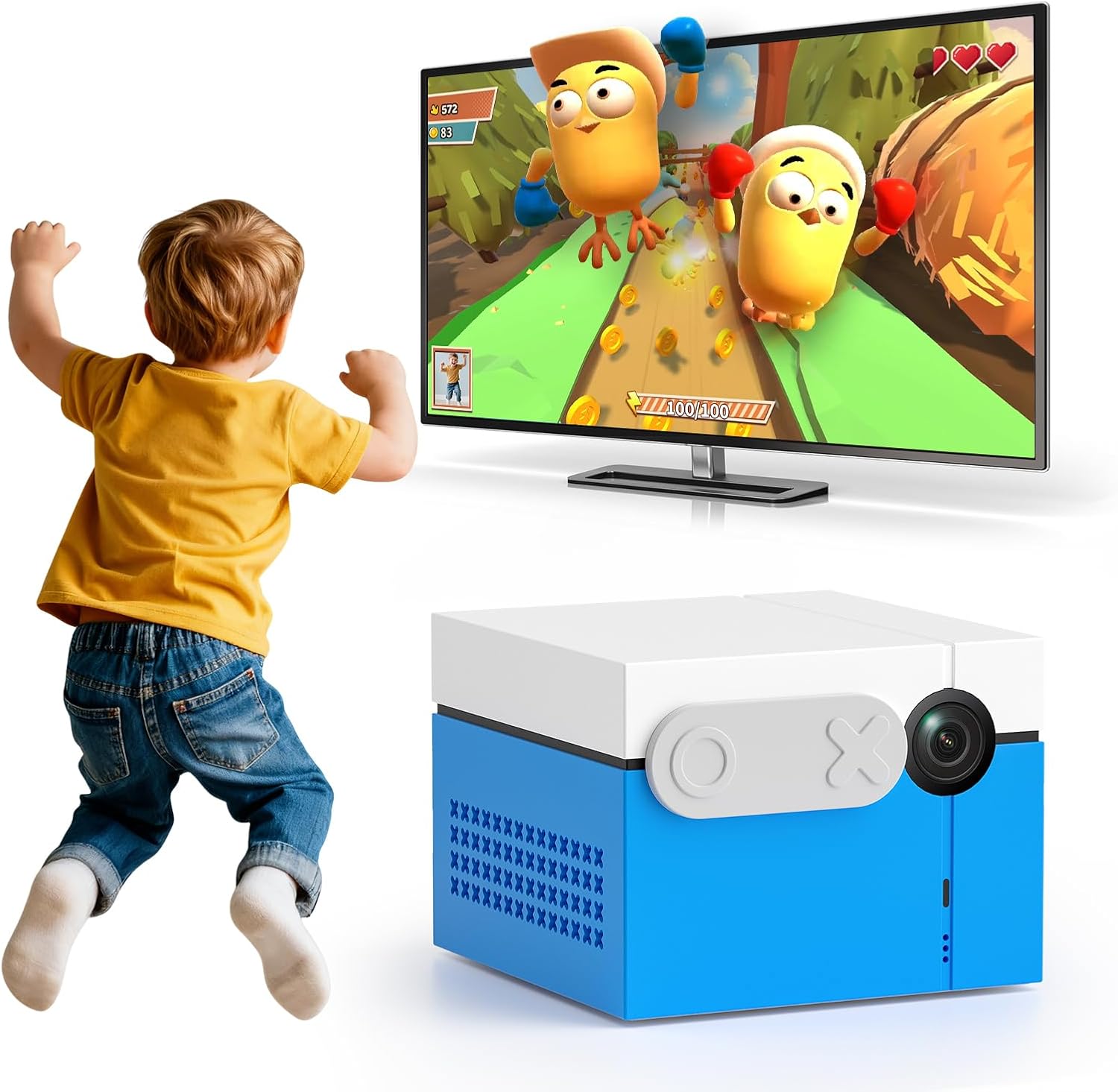 Consola de Juegos por Movimiento KINHANK MotionX para Niños - Sistema Plug and Play con Control por Movimiento - Juego Interactivo para 2 Jugadores - Conexión HDMI y USB - Color Azul-Soviaialoft