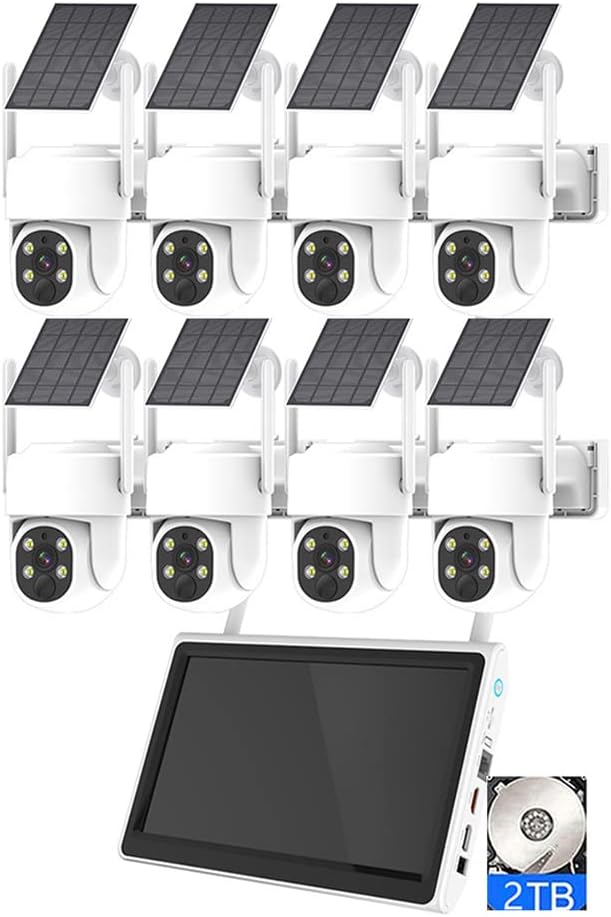 Kit cámara seguridad solar WiFi - 8 canales con monitor NVR - 4MP detección movimiento y disco duro 2TB-Soviaialoft
