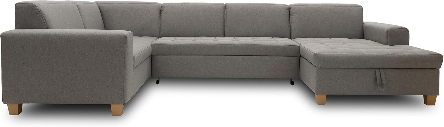 Sofá Modular en U de 7 Plazas - Función Relax Integrada - Diseño Moderno Gris Claro - 333x199x80 cm-Soviaialoft