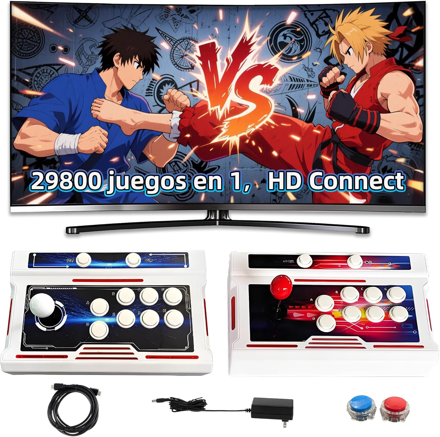 Consola Retro Split 29800 Juegos Integrados - Resolución HD 1280x720 - Compatible con 4 Jugadores - Incluye Dos Joysticks 3D - Plug and Play para TV-Soviaialoft