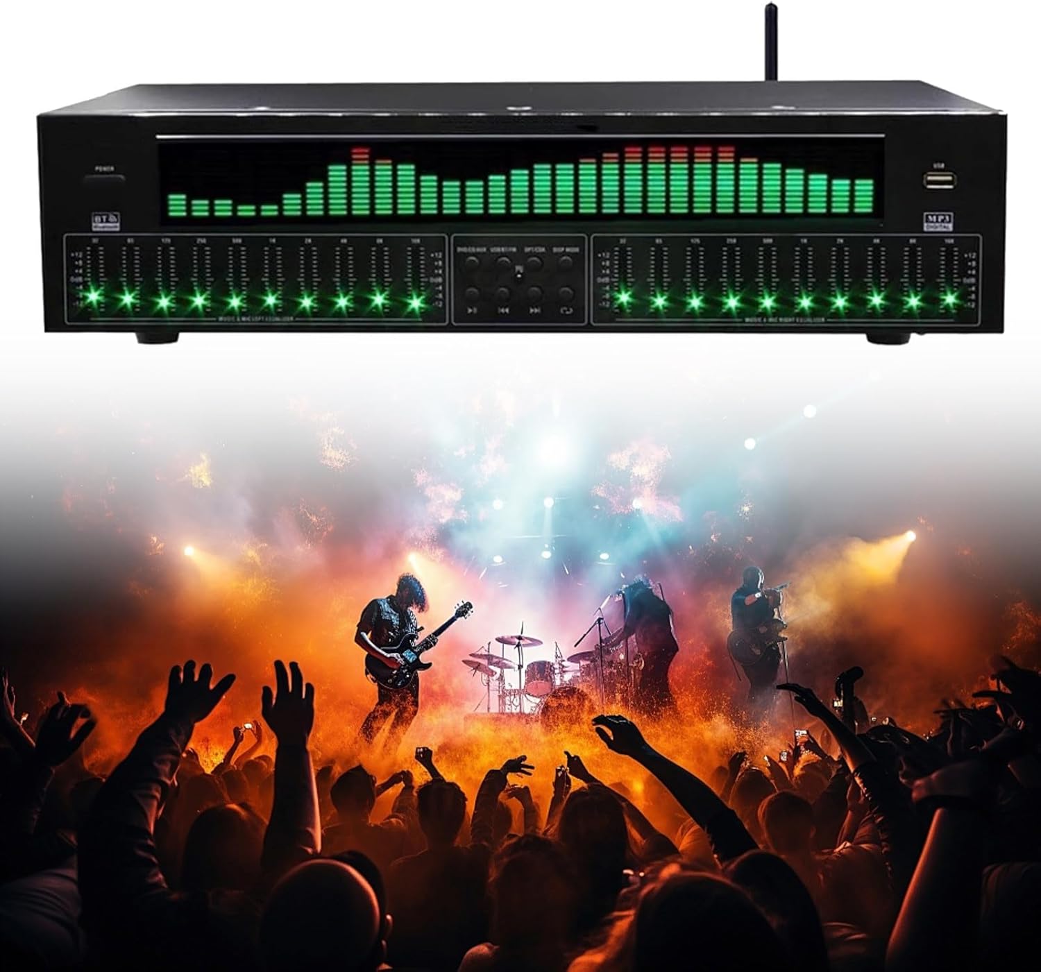 Ecualizador digital con pantalla LED - 31 bandas estéreo - reducción de ruido y 12 patrones para grabación-Soviaialoft