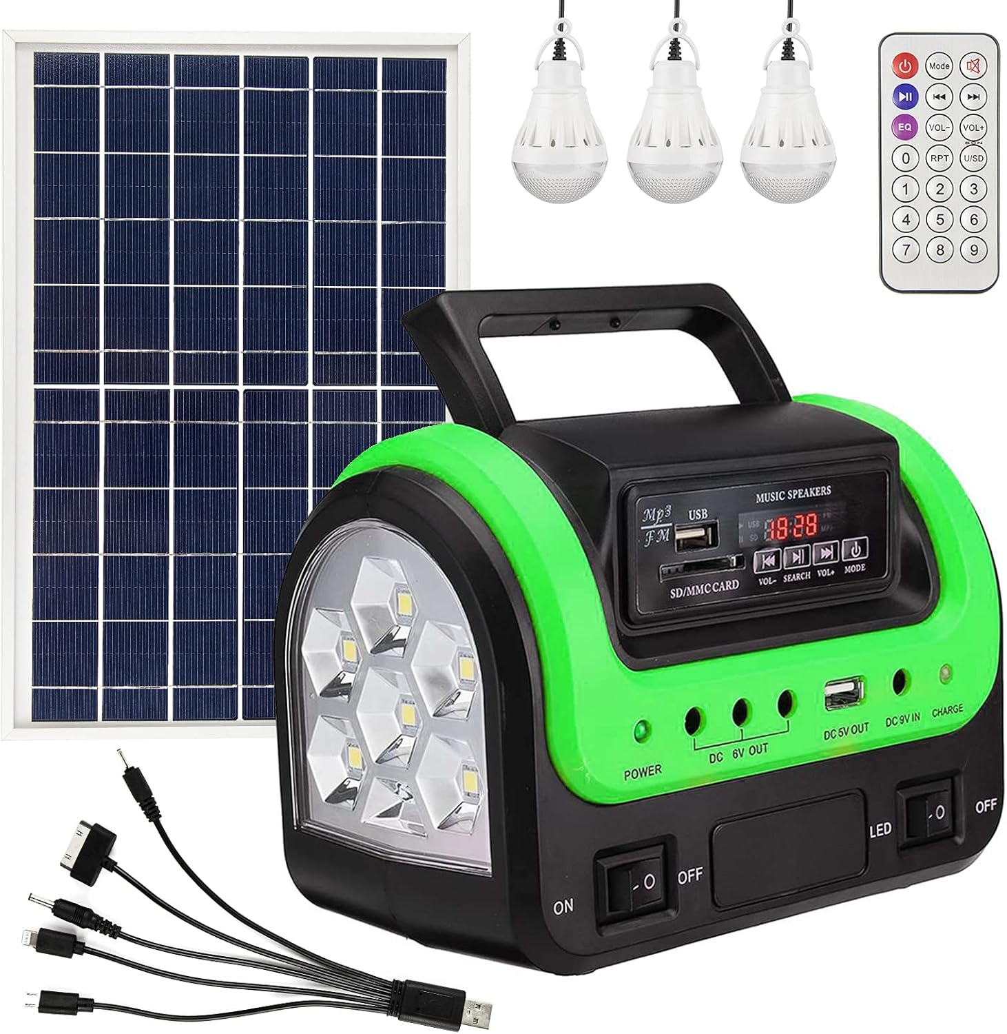 Generador solar portátil verde - 5 W - batería con linterna para hogar camping caza y emergencia-Soviaialoft