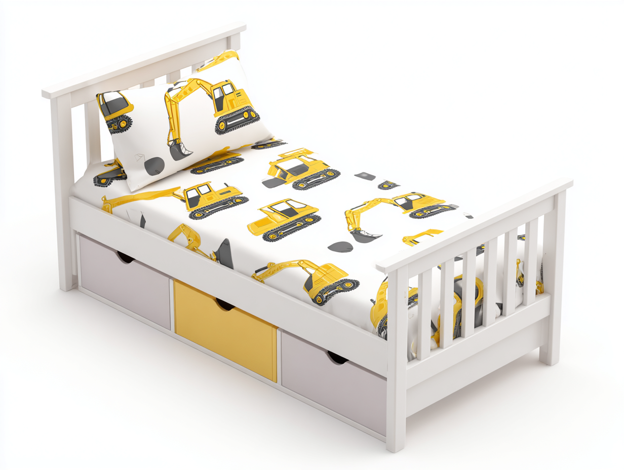 Camas individuales de madera 200x90x80 cm blanco amarillo con cajones almacenamiento diseño infantil-Soviaialoft