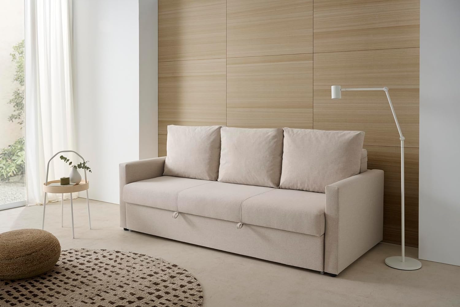 Sofá Cama de 3 Plazas - Modelo Eden Beige - Diseño Moderno Convertible para Salón y Dormitorio - 187x186x92 cm-Soviaialoft