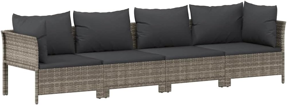 Juego de Sofás de Jardín vidaXL Ratán Sintético Gris - Conjunto Exterior 4 Piezas con Cojines - Muebles de Terraza Modernos para Patio Balcón y Jardín-Soviaialoft