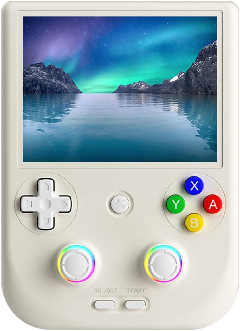 Consola Portátil Retro RG406V - Android 13 - Pantalla IPS de 4 Pulgadas - Tarjeta TF 128GB - Consola de Videojuegos Retro Portátil Beige y Blanco-Soviaialoft