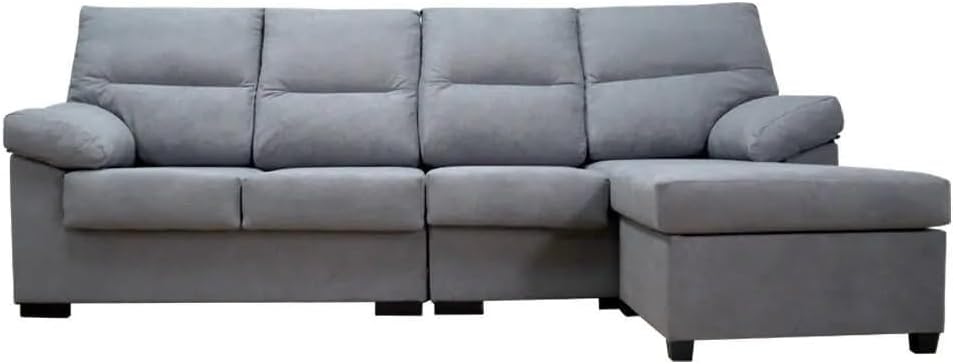 Sofá Chaise Longue de 4 Plazas - Diseño Moderno Compacto - Estructura de Madera de Pino y Tablero Aglomerado - Gris 265 cm-Soviaialoft