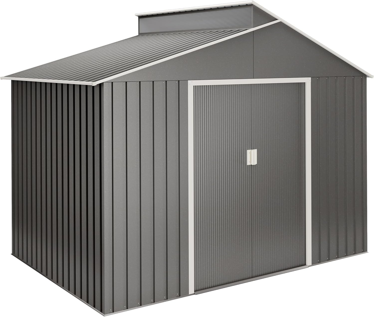 Caseta de Jardín Exterior 5,44 m2 - 282x192x222 cm - Acero Metalizado Premium - Puerta Corredera Doble - Tragaluz de Policarbonato - Cobertizo Metálico de Almacenaje-Soviaialoft