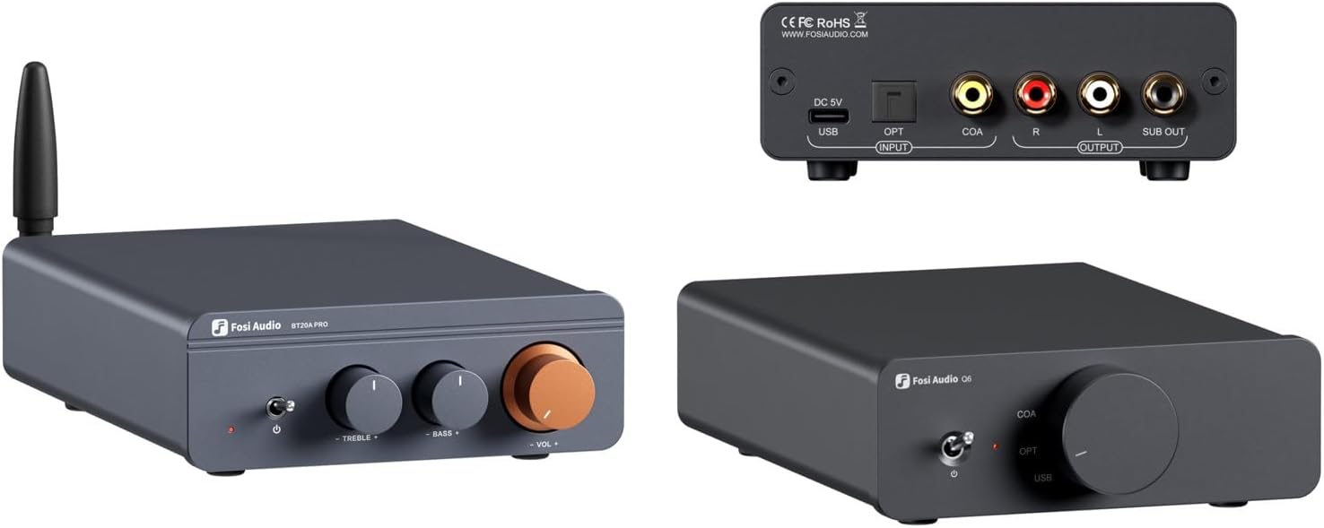Mini DAC Fosi Audio Q6 con BT20A Pro - amplificador Bluetooth 5.0 - 300W x 2 para escritorio-Soviaialoft