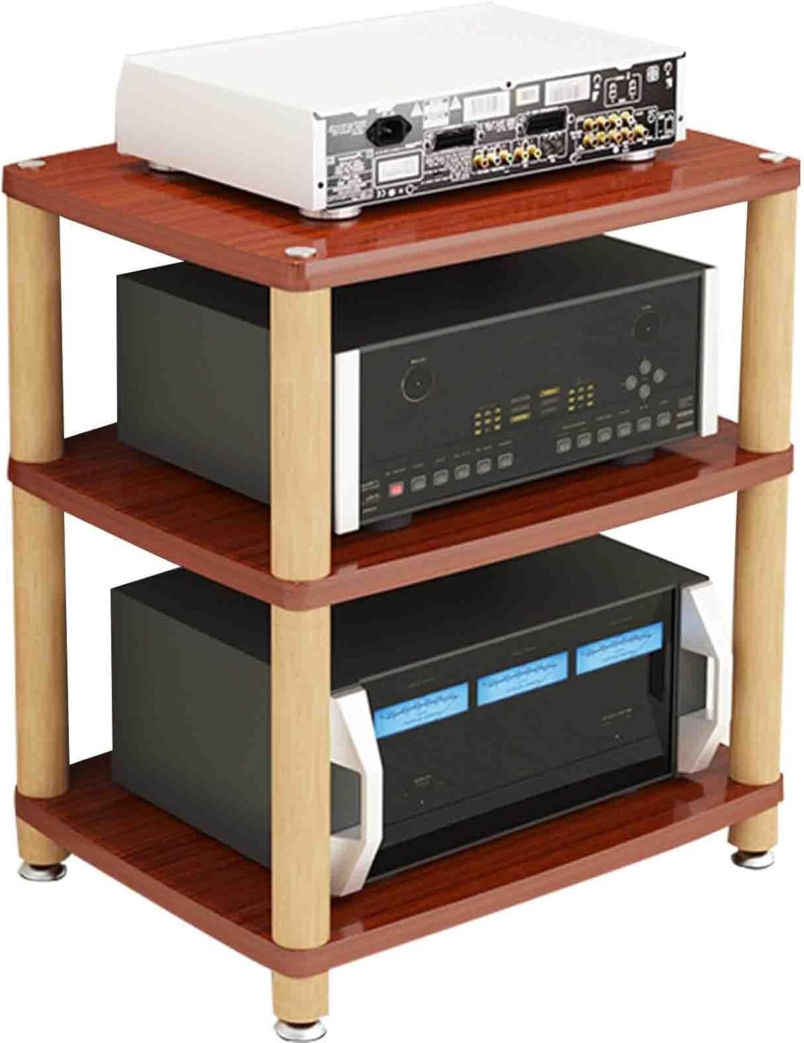 Soporte HiFi de Madera Maciza Multicapa para Amplificadores y Altavoces - Mueble de Audio de Alta Resistencia - Diseño Moderno Multifuncional Color Madera-Soviaialoft