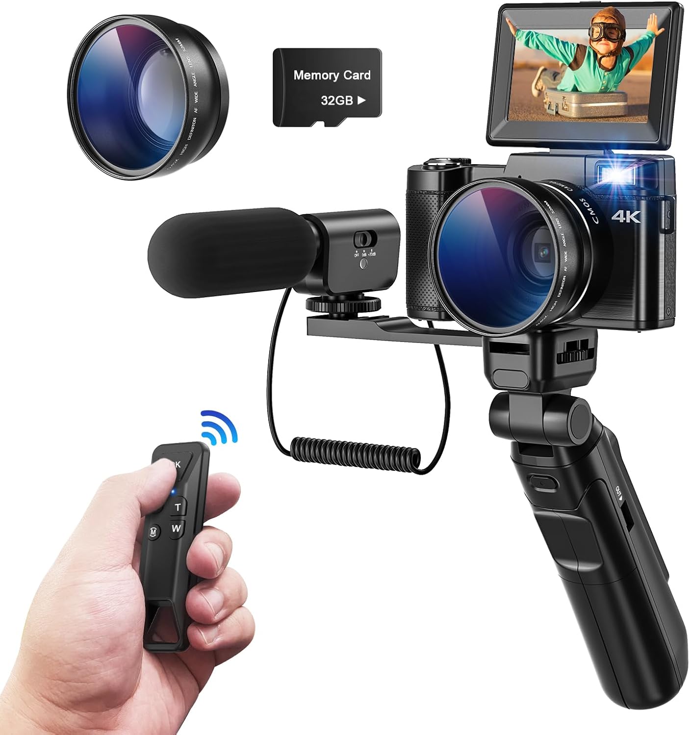 Cámara Digital 4K 48 MP CCN V01 Pro - Pantalla Abatible 180 Grados - Zoom 16X - Lente Gran Angular y Macro - Micrófono Externo - Trípode y Tarjeta 32 GB Incluidos - Cámara para Vlogging y YouTube-Soviaialoft