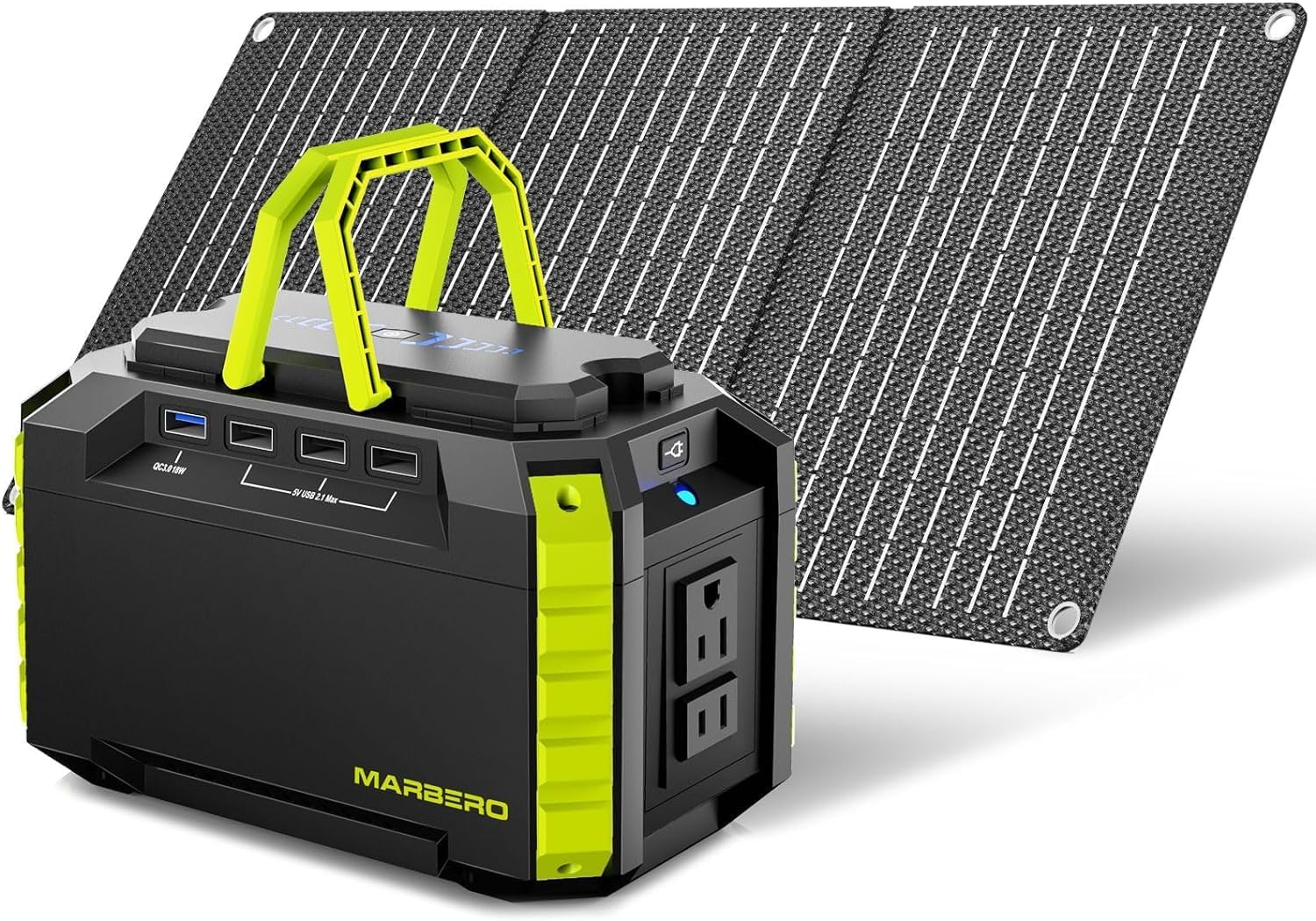 Generador Solar Portátil MARBERO 150Wh con Panel Solar Plegable 30W - Estación de Energía 100W para Camping Autocaravana Pesca y Emergencias-Soviaialoft