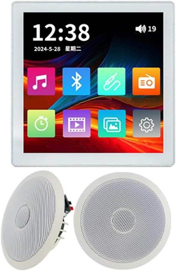 Amplificador de Pared Bluetooth con Pantalla Táctil - Radio FM Integrada - Reproductor TF - Control para Altavoces Estéreo de Techo-Soviaialoft