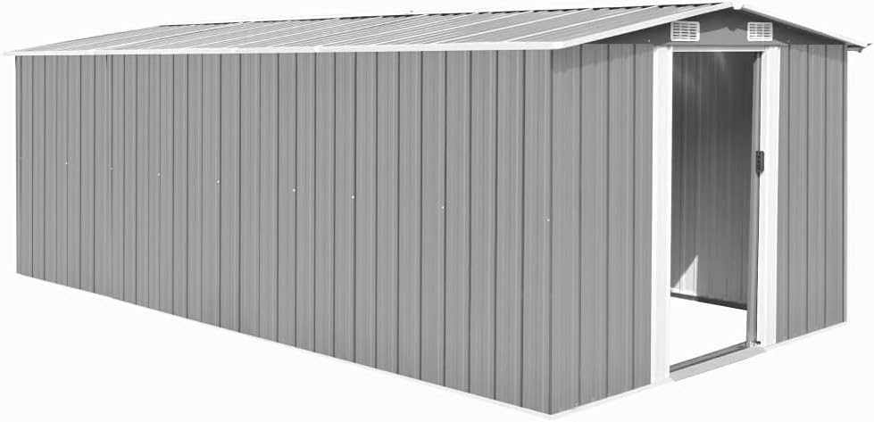 Caseta de Jardín Metálica de Almacenamiento Exterior 489x257x181 cm - Cobertizo de Metal Resistente para Herramientas Bicicletas y Equipamiento de Jardín - Gris-Soviaialoft