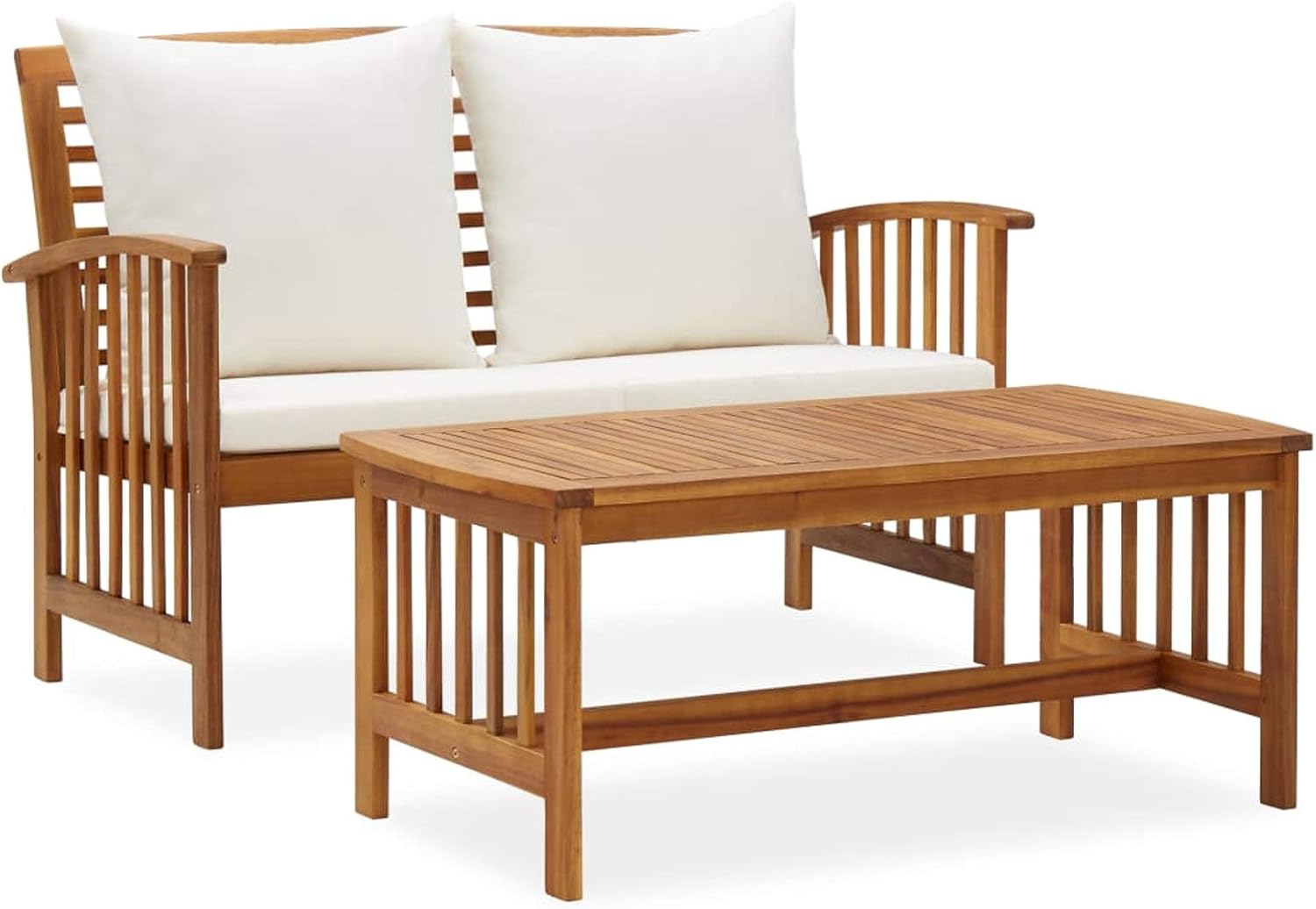 Conjunto de Jardín Exterior 2 Piezas - Sofá de Jardín con Cojines - Muebles de Terraza Modernos en Madera Maciza de Acacia - Diseño Rectangular para Exterior-Soviaialoft