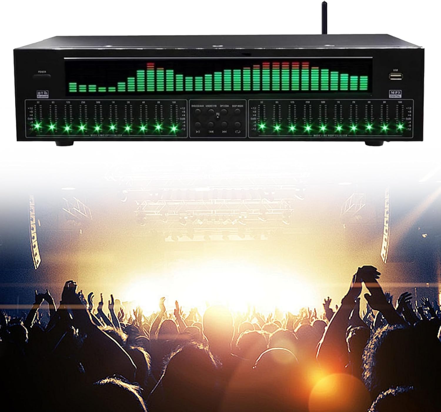 Ecualizador Digital Profesional de 31 Bandas - Analizador LED de Espectro Musical - Reducción de Ruido - 12 Patrones Rítmicos Multicolor-Soviaialoft