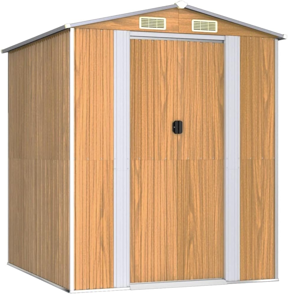 Cobertizo de Jardín Exterior con Ventilación y Techo Resistente de Acero Galvanizado - Caseta de Almacenamiento para Herramientas Color Marrón Claro-Soviaialoft