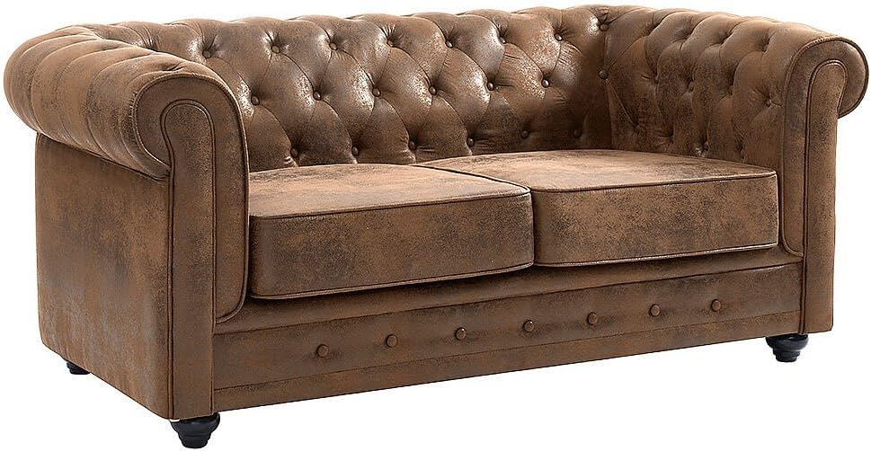 Sofá Chesterfield de 2 Plazas - Microfibra Efecto Envejecido - Diseño Clásico Elegante - 168x88x72 cm-Soviaialoft