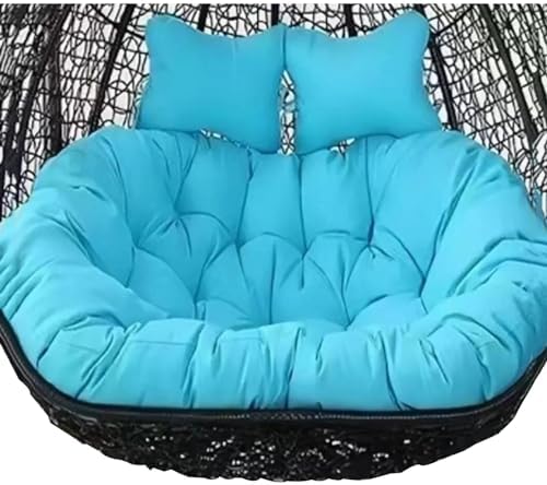 Silla colgante huevo doble exterior - mimbre negro - cojín azul celeste para 2 personas y cesta colgante-Soviaialoft
