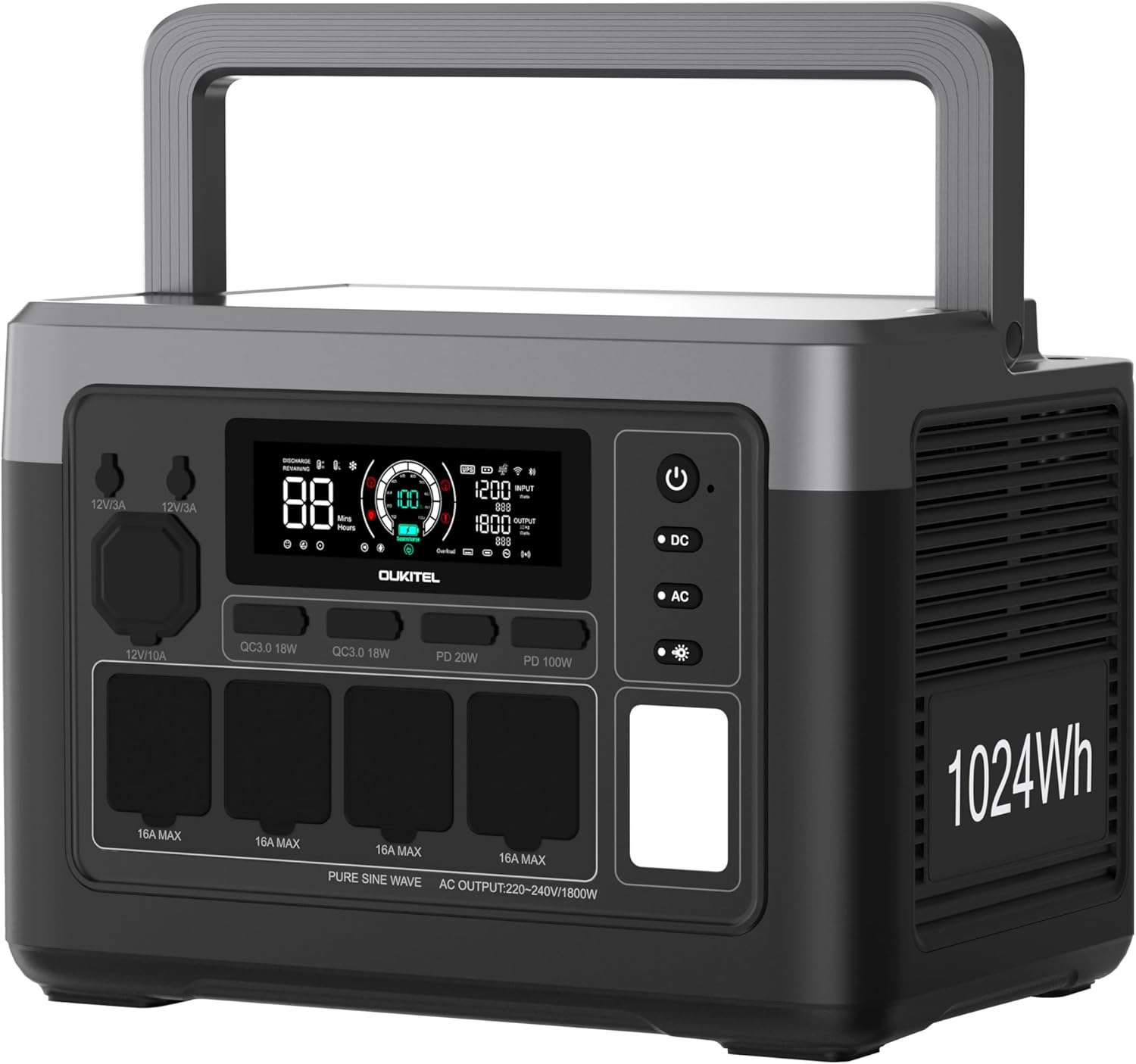Generador solar portátil OUKITEL P1000 Plus - 1024Wh LiFePO4 - 1800 W para camping y cortes de energía-Soviaialoft