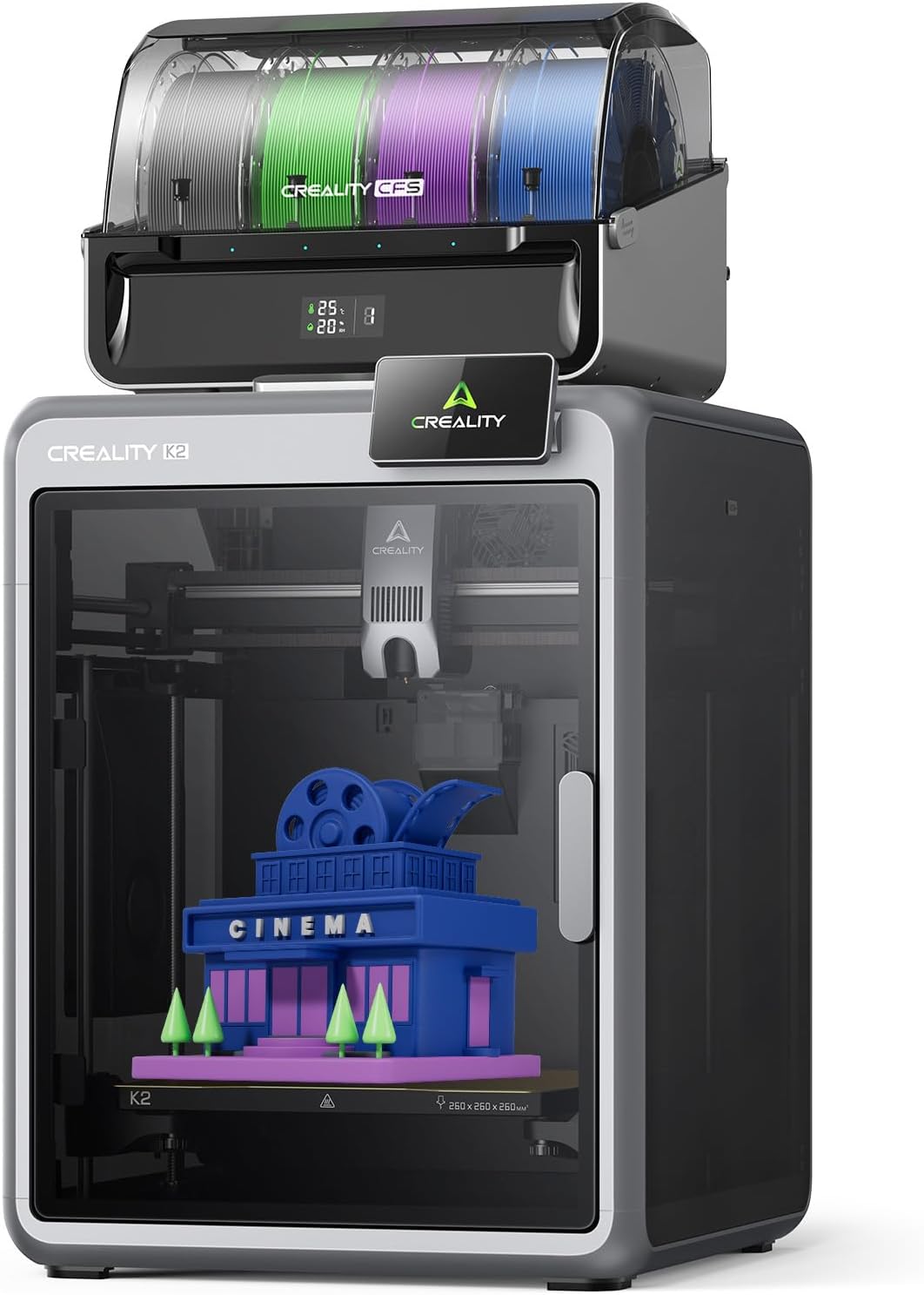 Impresora 3D Creality K2 Combo con CFS - Impresión Multicolor 600 mms - Extrusora Directa 300 C - Cámara Dual AI - Nivelación Automática Inteligente-Soviaialoft