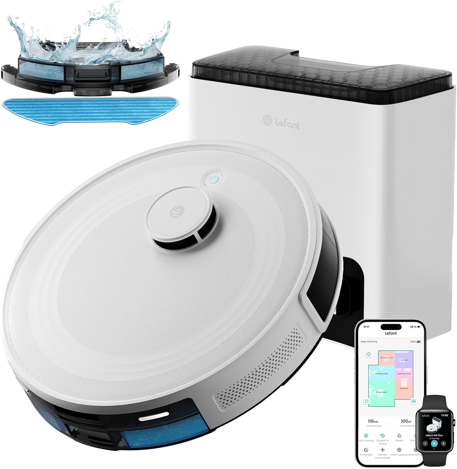 Robot Aspirador y Fregasuelos LEFANT M2 Plus - 6000Pa - Estación de Vaciado Automático - Navegación Láser con Mapeo - Evitación de Obstáculos PSD - Blanco-Soviaialoft