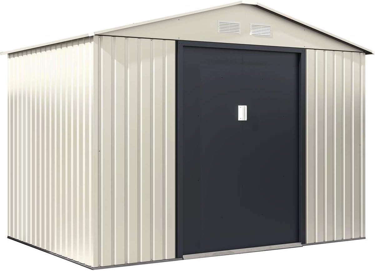 Caseta de Jardín Metálica Nebraska 5,30 m2 Beige y Gris Antracita - Cobertizo Exterior Resistente para Almacenamiento de Herramientas y Equipamiento de Jardín-Soviaialoft