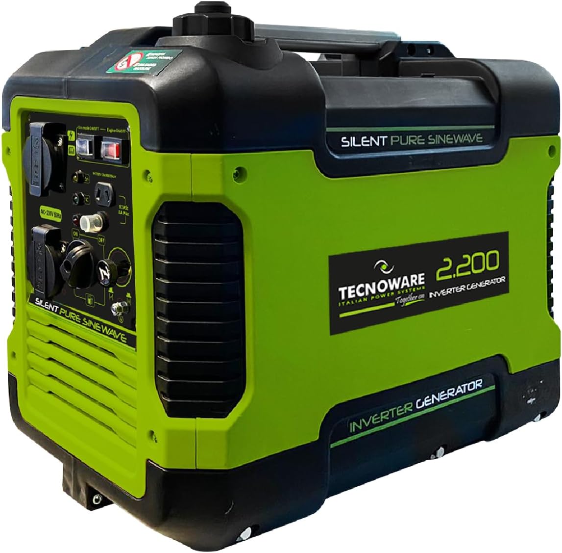 Generador Eléctrico Inverter Tecnoware Power Systems 2200VA Gasolina Silencioso 58dB - Motor OHV 4 Tiempos con 2 Tomas Schuko para Camping y Emergencias-Soviaialoft