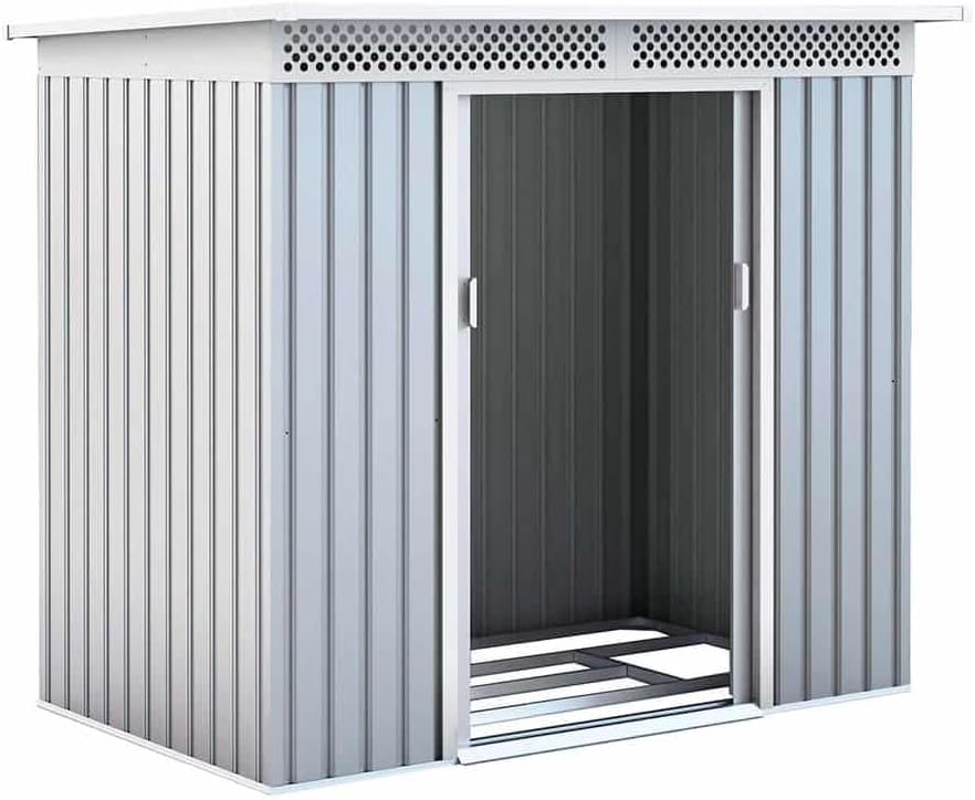 Caseta Metálica de Jardín Kingston 3 m2 - 213x142x184 cm - Acero Galvanizado Silver Blanco - Cobertizo Exterior para Almacenamiento-Soviaialoft