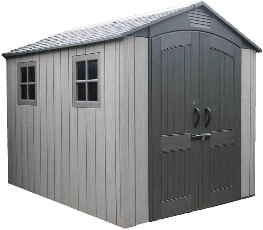 Caseta de Jardín 280x213x228 cm con Puerta Doble y Estructura Resistente - Cobertizo Exterior de Plástico y Metal Color Gris Claro-Soviaialoft