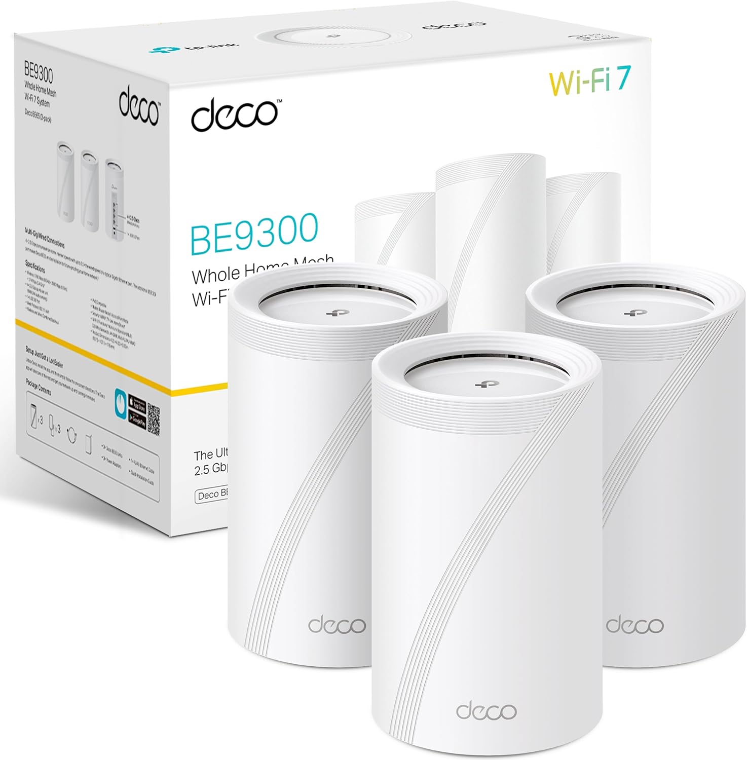TP-Link Deco BE65 Sistema WiFi 7 Mesh Tribanda BE9300 Pack de 3 - Cobertura WiFi para Todo el Hogar - 4 Puertos 2.5G y USB 3.0 de Alta Velocidad-Soviaialoft