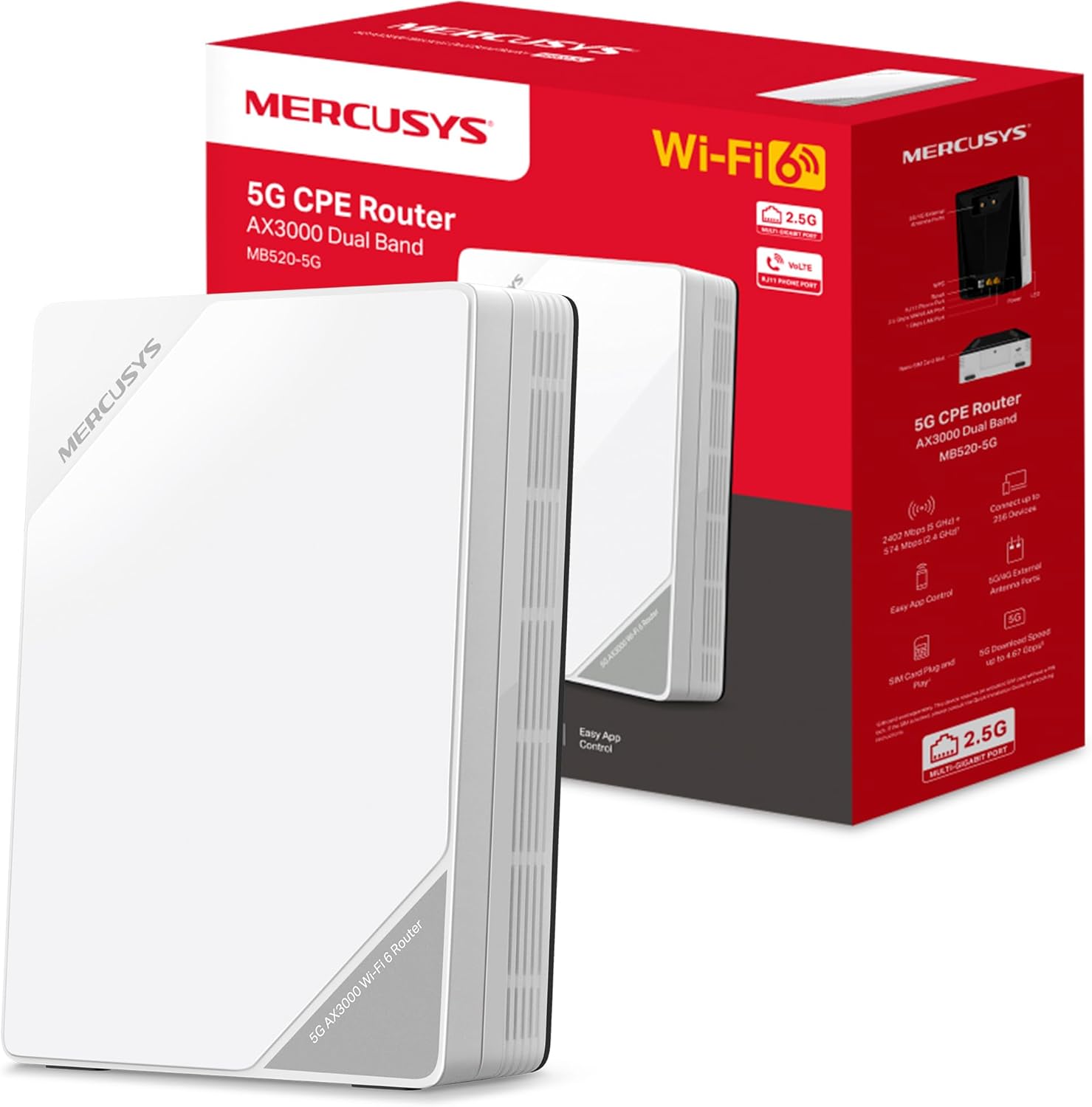 Router Mercusys MB520 5G - WiFi 6 AX3000 doble banda - módem integrado Nano SIM y EasyMesh-Soviaialoft
