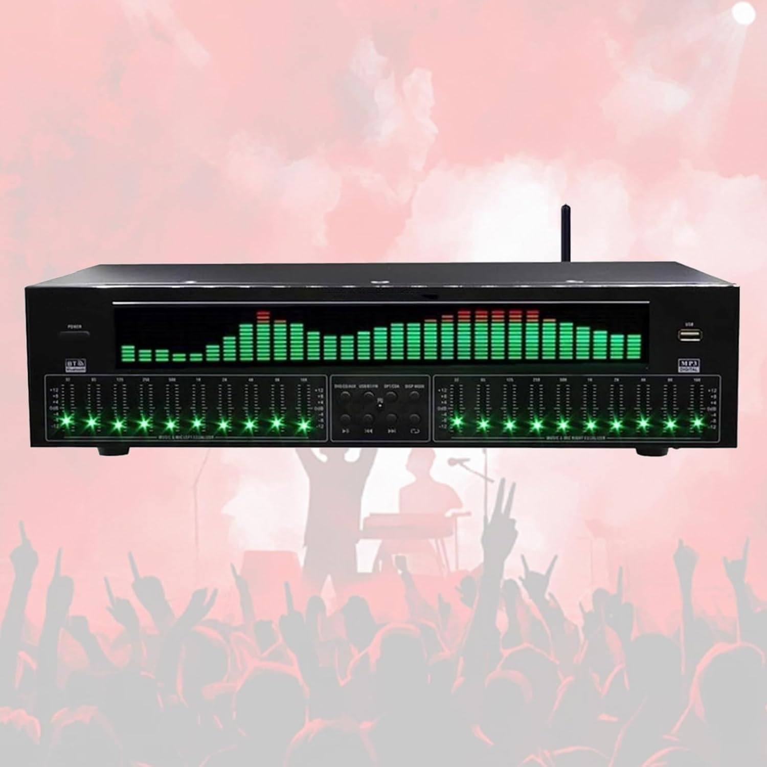 Ecualizador Gráfico Profesional de 31 Bandas - Pantalla LED - Reducción de Ruido - 12 Patrones Rítmicos - Procesador de Audio para Estudio de Grabación-Soviaialoft